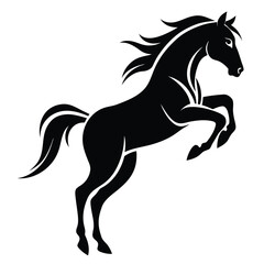 horse jumping, silhouette stencil of horse running jump, equestrian vector illustration, black horse racing design, 
isolated wild horse graphic, jumping animal symbol  
