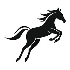 horse jumping, silhouette stencil of horse running jump, equestrian vector illustration, black horse racing design, 
isolated wild horse graphic, jumping animal symbol  
