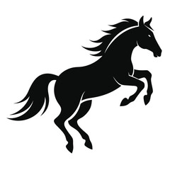 horse jumping, silhouette stencil of horse running jump, equestrian vector illustration, black horse racing design, 
isolated wild horse graphic, jumping animal symbol  
