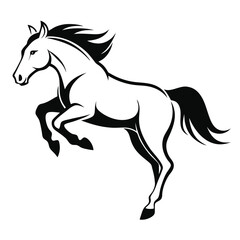 horse jumping, silhouette stencil of horse running jump, equestrian vector illustration, black horse racing design, 
isolated wild horse graphic, jumping animal symbol  
