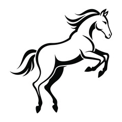 horse jumping, silhouette stencil of horse running jump, equestrian vector illustration, black horse racing design, 
isolated wild horse graphic, jumping animal symbol  
