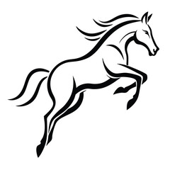 horse jumping, silhouette stencil of horse running jump, equestrian vector illustration, black horse racing design, 
isolated wild horse graphic, jumping animal symbol  
