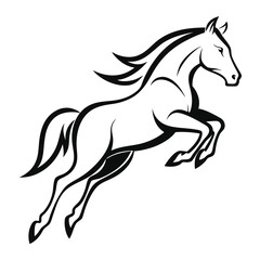 horse jumping, silhouette stencil of horse running jump, equestrian vector illustration, black horse racing design, 
isolated wild horse graphic, jumping animal symbol  
