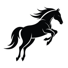 horse jumping, silhouette stencil of horse running jump, equestrian vector illustration, black horse racing design, 
isolated wild horse graphic, jumping animal symbol  

