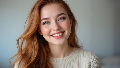 Naklejka premium a serene young woman with a delicate expression. smiling.