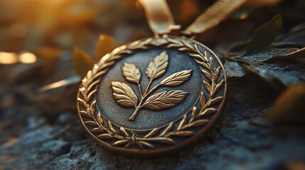 A close-up of an Olympic gold medal hanging around an athlete’s neck, showing the hard-earned victory. 428