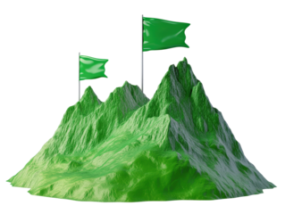 Isolated Green Mountains with Flags