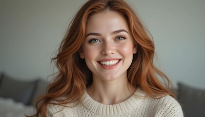 Naklejka premium a serene young woman with a delicate expression. smiling.