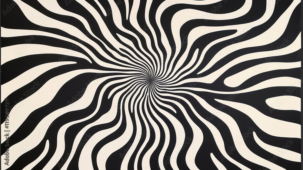Poster dynamic abstract black and white swirling pattern with curved lines