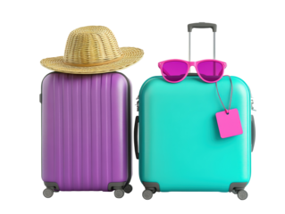 Isolated Two Travel Suitcases with Accessories