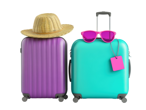 Isolated Two Travel Suitcases with Accessories