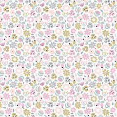 Garden floral paper, seamless fabric with ornamental pattern 