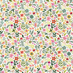 Garden floral paper, seamless fabric with ornamental pattern 