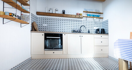 modern kitchen interior with vintage tiles