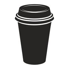paper coffee cup with lid silhouette icon illustration, disposable coffee cup design, hot drink vector symbol, 
takeaway cup graphic, isolated container outline, morning cafes logo  
