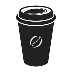 paper coffee cup with lid silhouette icon illustration, disposable coffee cup design, hot drink vector symbol, 
takeaway cup graphic, isolated container outline, morning cafes logo  
