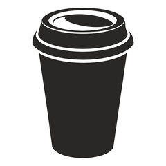 paper coffee cup with lid silhouette icon illustration, disposable coffee cup design, hot drink vector symbol, 
takeaway cup graphic, isolated container outline, morning cafes logo  
