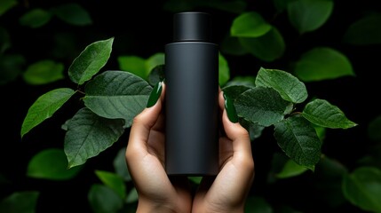 Luxurious Dark Green Nail Polish  Metallic Cocktail Shaker Amidst Lush Tropical Foliage