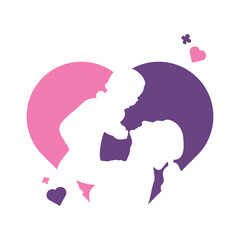 Mother holding a baby with her arm logo design icon. Mother son logo design illustration.