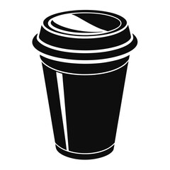paper coffee cup with lid silhouette icon illustration, disposable coffee cup design, hot drink vector symbol, 
takeaway cup graphic, isolated container outline, morning cafes logo  
