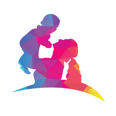 Mother holding a baby with her arm logo design icon. Mother son logo design illustration.