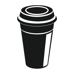 paper coffee cup with lid silhouette icon illustration, disposable coffee cup design, hot drink vector symbol, 
takeaway cup graphic, isolated container outline, morning cafes logo  
