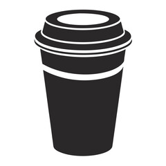 paper coffee cup with lid silhouette icon illustration, disposable coffee cup design, hot drink vector symbol, 
takeaway cup graphic, isolated container outline, morning cafes logo  
