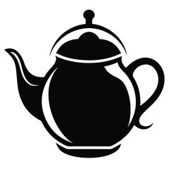 teapot vector silhouette icon, teapot illustration design, kitchen utensil graphic element, 
black and white kettle symbol, tea pot outline vector, household pottery art  