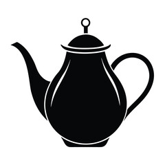 teapot vector silhouette icon, teapot illustration design, kitchen utensil graphic element, 
black and white kettle symbol, tea pot outline vector, household pottery art  