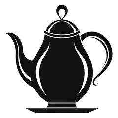 teapot vector silhouette icon, teapot illustration design, kitchen utensil graphic element, 
black and white kettle symbol, tea pot outline vector, household pottery art  