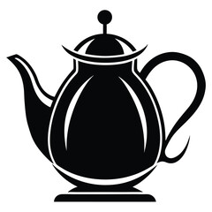 teapot vector silhouette icon, teapot illustration design, kitchen utensil graphic element, 
black and white kettle symbol, tea pot outline vector, household pottery art  