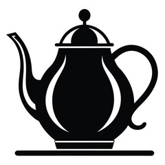 teapot vector silhouette icon, teapot illustration design, kitchen utensil graphic element, 
black and white kettle symbol, tea pot outline vector, household pottery art  