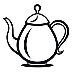teapot vector silhouette icon, teapot illustration design, kitchen utensil graphic element, 
black and white kettle symbol, tea pot outline vector, household pottery art  