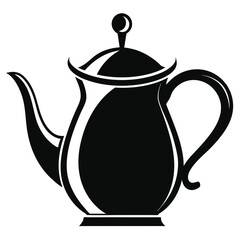 teapot vector silhouette icon, teapot illustration design, kitchen utensil graphic element, 
black and white kettle symbol, tea pot outline vector, household pottery art  