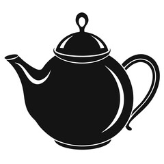 teapot vector silhouette icon, teapot illustration design, kitchen utensil graphic element, 
black and white kettle symbol, tea pot outline vector, household pottery art  