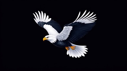Fototapeta premium An elegant eagle in flight depicted in an engraving style on a dark background. The artwork emphasizes grace and power with intricate feather details.