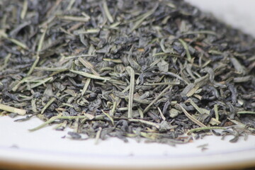Dried tea leaves in close-up