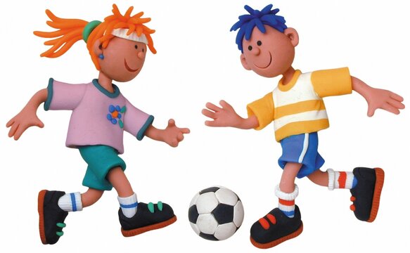 Ni&ntilde;os jugando al futbol. Plastilina.