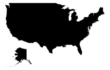 Black Solid USA Map American Country