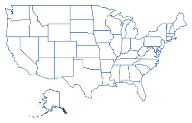Blue Outline USA Map with District Borders American Country