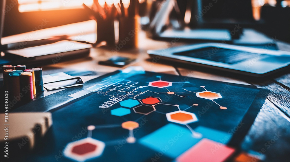 Poster digital design workspace featuring creative graphic elements and tools. generative ai