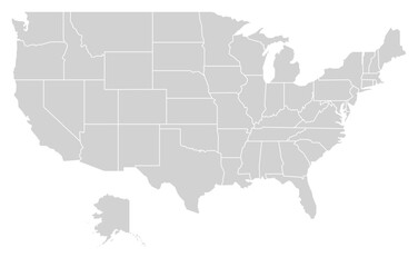 Obraz premium Gey with White Outline USA Map with District Borders American Country