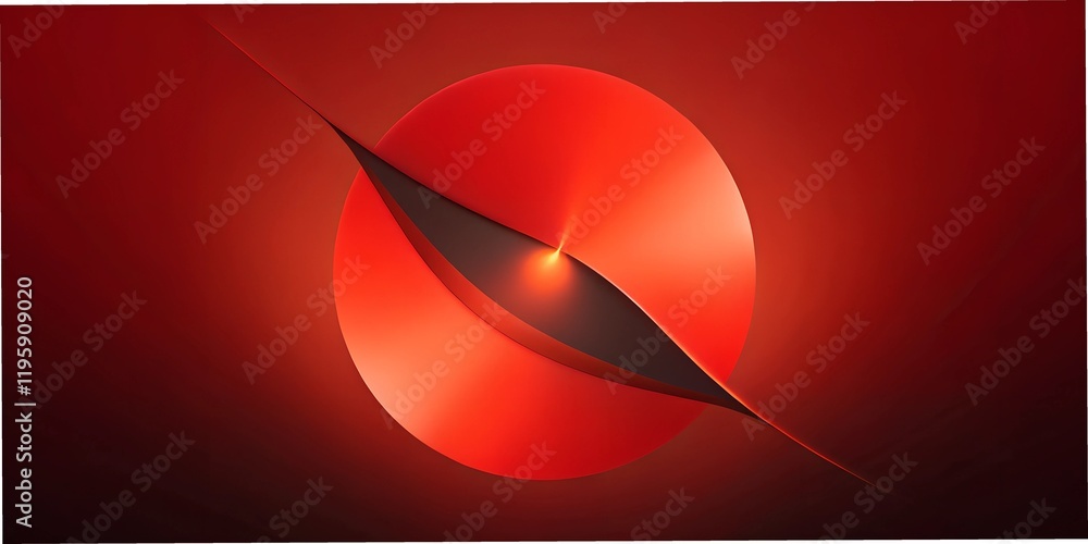 Poster abstract design featuring a glowing red circle split by a black curve, creating a dynamic visual eff