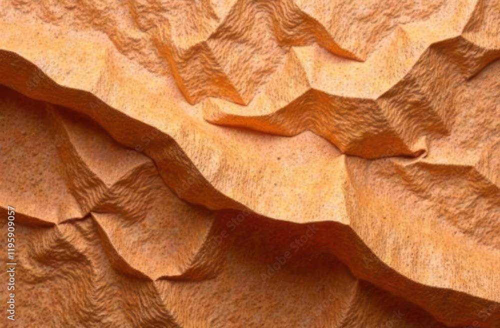 Poster textured orange fabric with detailed folds and shadows creating pattern. warm color palette. abstrac