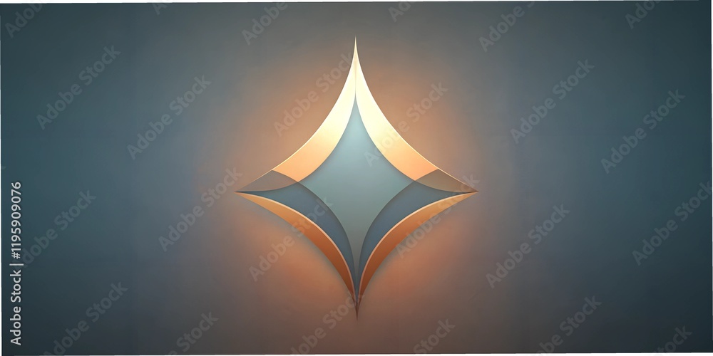 Poster shining geometric symbol with a blend of warm and cool tones illuminated from behind in a contempora