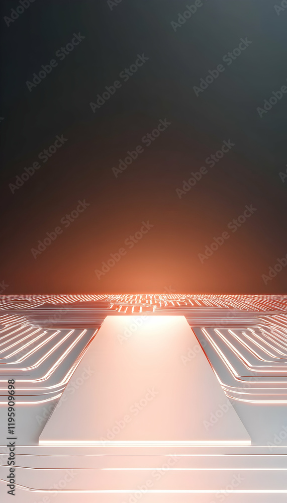 Poster abstract technology background glowing circuit board with central blank space, ideal for product pla