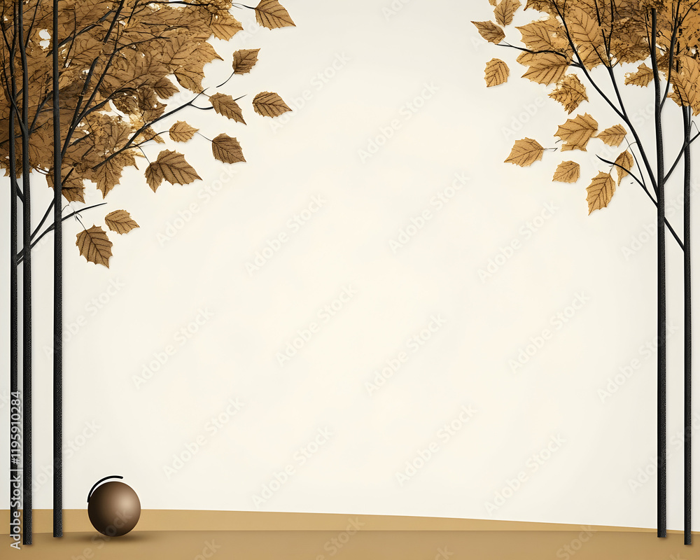 Aufkleber autumnal trees frame empty space; minimalist design; fall background; perfect for website banners or