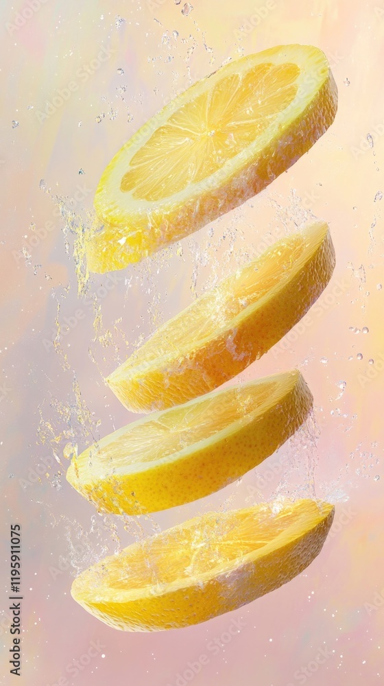 Poster floating lemon slices create refreshing visual, enhanced by vibr