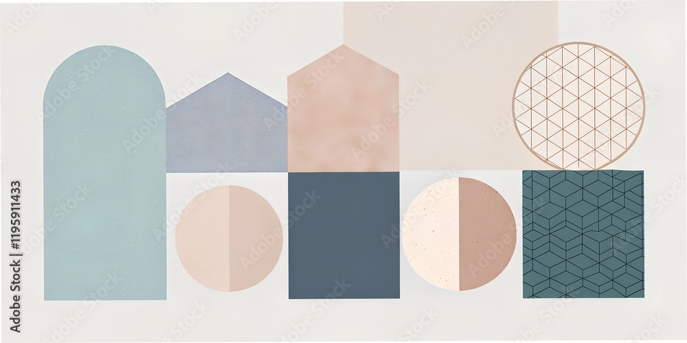 Poster abstract geometric shapes create a modern art composition with soft colors and varied textures for c