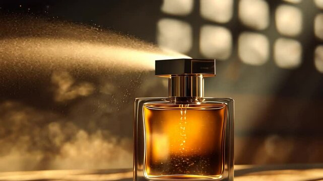 Amber Perfume in a Luxurious Glass Bottle, Golden Hour